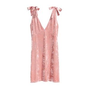 H&M Pink velvet dress with tie up straps